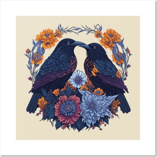 Floral Crow Couple Posters and Art